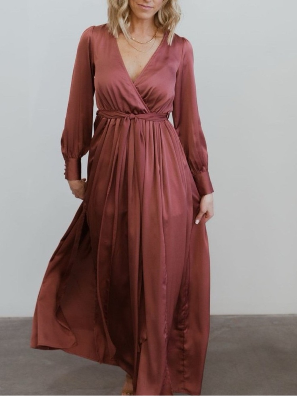 Satin Wrap Maxi Dress in Dusty Mauve